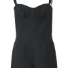 Black wool-silk blend bustier romper