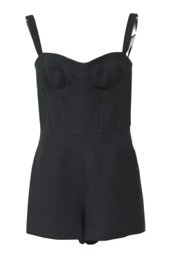 Black wool-silk blend bustier romper