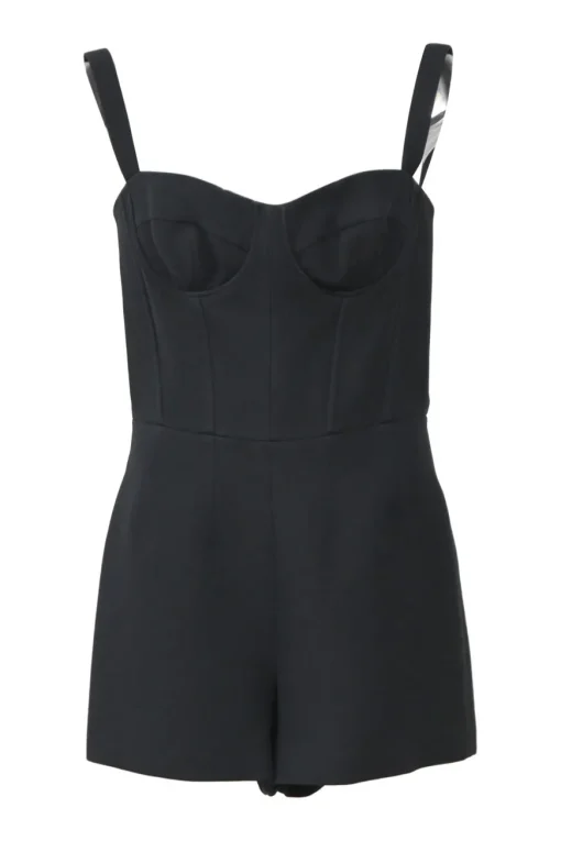 Black wool-silk blend bustier romper
