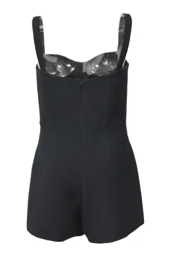 Black wool-silk blend bustier romper