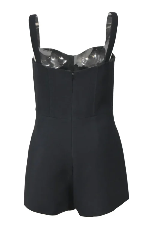 Black wool-silk blend bustier romper