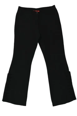 Black wool-silk blend pull-on low-rise flared tailored trousers