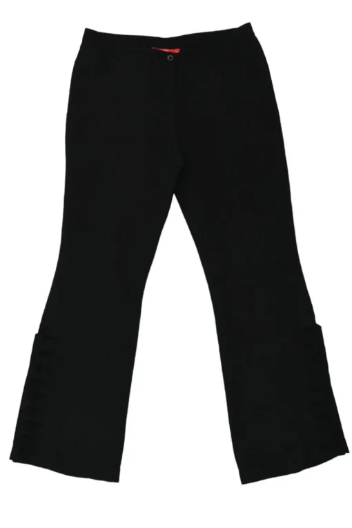 Black wool-silk blend pull-on low-rise flared tailored trousers
