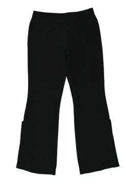 Black wool-silk blend pull-on low-rise flared tailored trousers