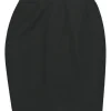 Black worsted wool pencil skirt with tonal velvet lace-up pleat detail
