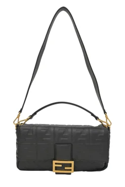 Black Zucca-embossed leather large convertible Baguette bag with detachable straps
