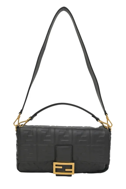 Black Zucca-embossed leather large convertible Baguette bag with detachable straps