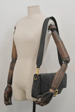 Black Zucca-embossed leather large convertible Baguette bag with detachable straps