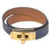 Bleu Saphir box calfskin leather Double Tour bracelet with gold-finish metallic Kelly closure