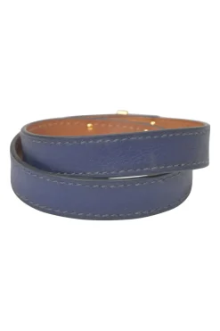 Bleu Saphir box calfskin leather Double Tour bracelet with gold-finish metallic Kelly closure