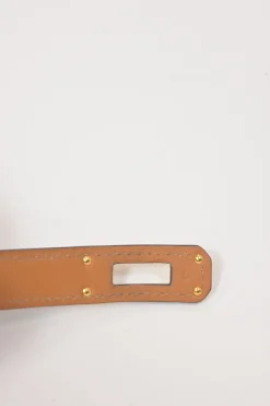 Bleu Saphir box calfskin leather Double Tour bracelet with gold-finish metallic Kelly closure