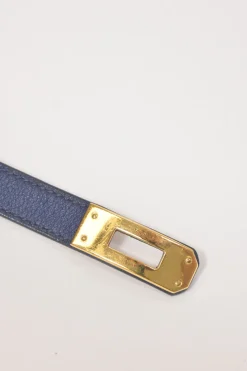 Bleu Saphir box calfskin leather Double Tour bracelet with gold-finish metallic Kelly closure