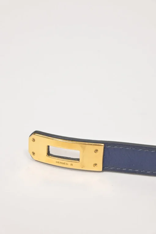 Bleu Saphir box calfskin leather Double Tour bracelet with gold-finish metallic Kelly closure