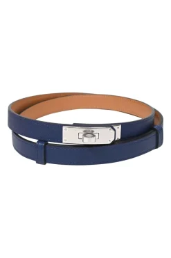 Bleu Saphir epsom leather Kelly 18 belt with palladium-plated buckle