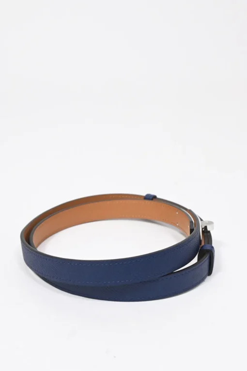 Bleu Saphir epsom leather Kelly 18 belt with palladium-plated buckle