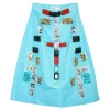 Blue acrylic gem-embellished polyester gored A-line midi skirt
