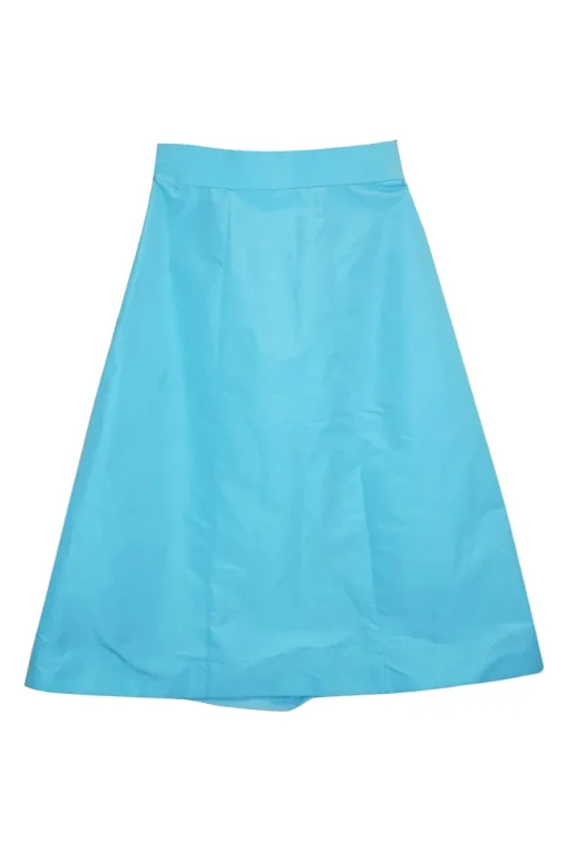 Blue acrylic gem-embellished polyester gored A-line midi skirt
