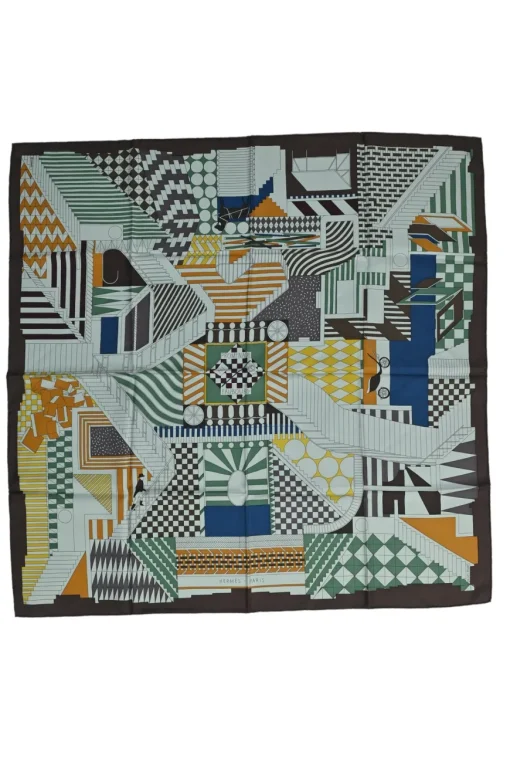 Blue and brown silk Promenade Au Faubourg print 90 scarf