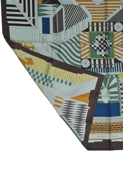 Blue and brown silk Promenade Au Faubourg print 90 scarf