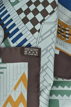 Blue and brown silk Promenade Au Faubourg print 90 scarf