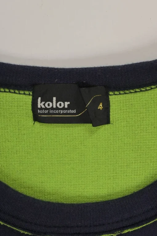 Blue and fluo green cotton-blend double-face paneled raw-edge knit drop-shoulder pullover T-shirt