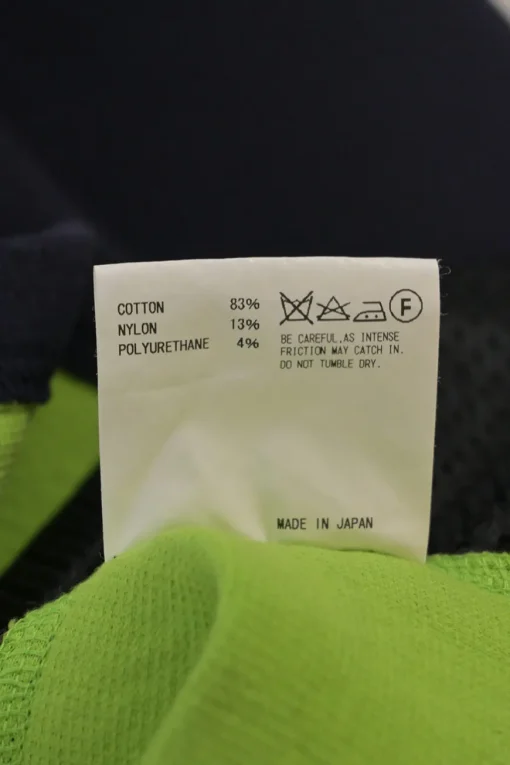 Blue and fluo green cotton-blend double-face paneled raw-edge knit drop-shoulder pullover T-shirt