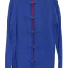 Blue and fuchsia cashmere-blend reversible stand collar Tang cardigan jacket