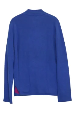 Blue and fuchsia cashmere-blend reversible stand collar Tang cardigan jacket
