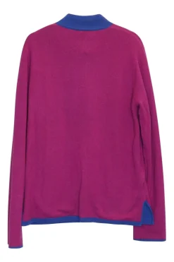 Blue and fuchsia cashmere-blend reversible stand collar Tang cardigan jacket