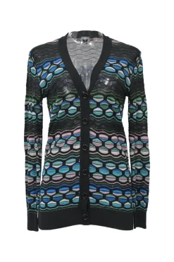 Blue and multi-colour cotton-blend striped 3D knit cardigan