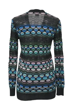 Blue and multi-colour cotton-blend striped 3D knit cardigan