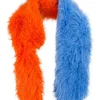 Blue and orange colour-blocking faux fur stole