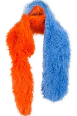 Blue and orange colour-blocking faux fur stole