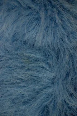 Blue and orange colour-blocking faux fur stole
