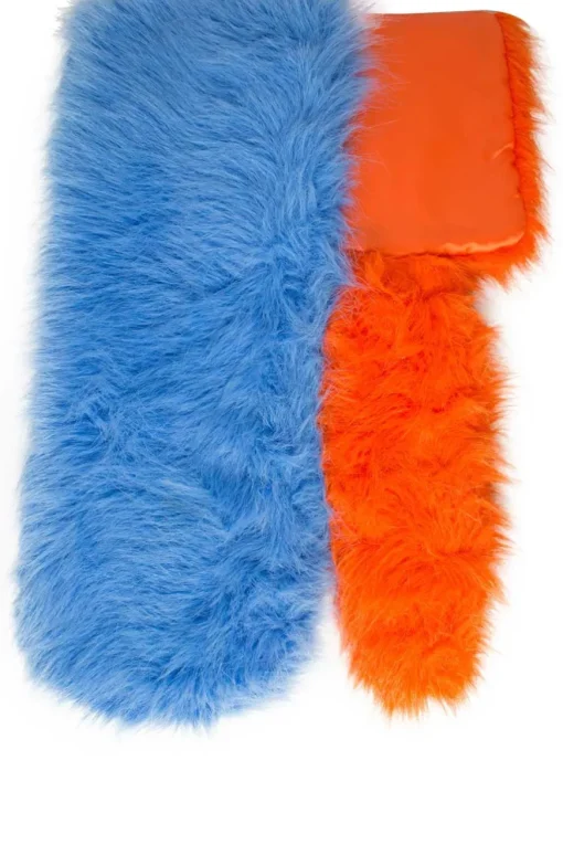 Blue and orange colour-blocking faux fur stole
