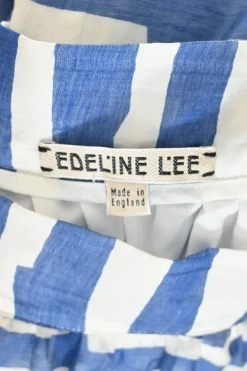 Blue and orange Tencel-blend striped voile pull-on high-rise A-line circle skirt