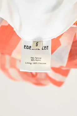 Blue and orange Tencel-blend striped voile pull-on high-rise A-line circle skirt