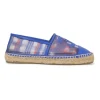 Blue and red check mesh and raffia slip-on espadrilles with tonal Coco Mark appliqué and toe caps