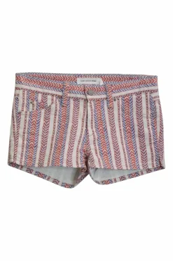 Blue and red textured cotton-blend pointed twill low-rise mini shorts