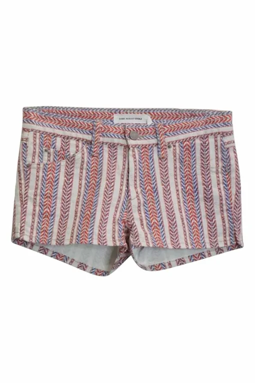 Blue and red textured cotton-blend pointed twill low-rise mini shorts