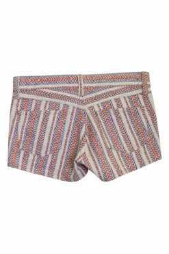 Blue and red textured cotton-blend pointed twill low-rise mini shorts