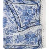 Blue and white floral print sheer silk scarf