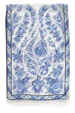 Blue and white floral print sheer silk scarf