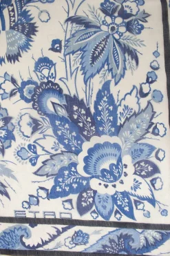 Blue and white floral print sheer silk scarf