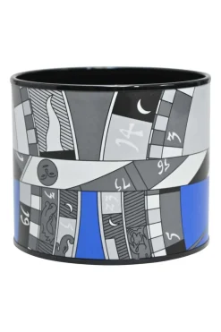 Blue, black and white zodiac astrologic printed extra wide enamel cuff