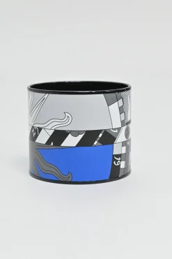 Blue, black and white zodiac astrologic printed extra wide enamel cuff
