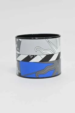 Blue, black and white zodiac astrologic printed extra wide enamel cuff