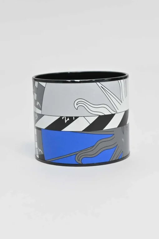 Blue, black and white zodiac astrologic printed extra wide enamel cuff