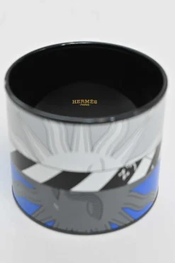 Blue, black and white zodiac astrologic printed extra wide enamel cuff