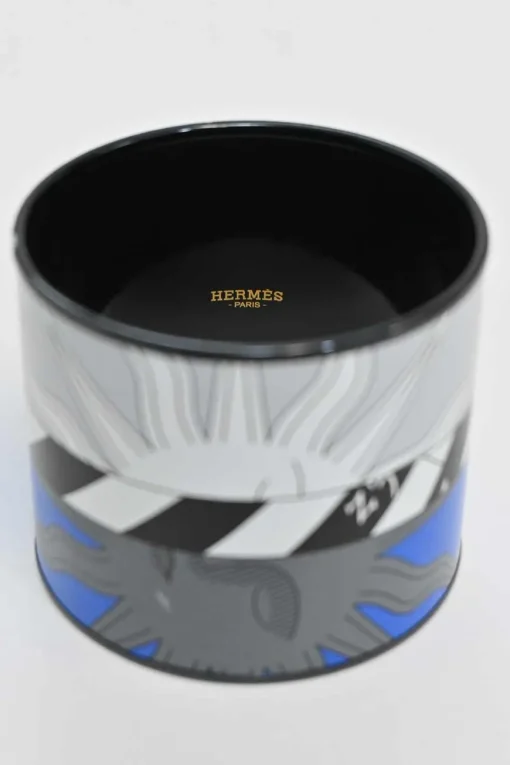 Blue, black and white zodiac astrologic printed extra wide enamel cuff